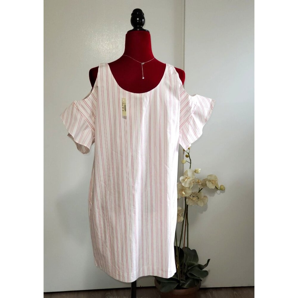 NWT Madewell Rose Stripe Bell Sleeves Cold-Shoulder Dress Size L 1046 - Picture 5 of 10